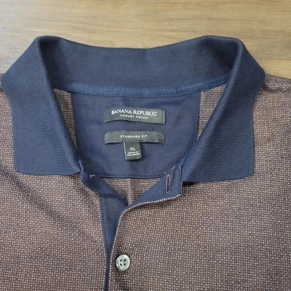 Banana Republic Polo Short Sleeve Mens Standard Fit Luxury Touch Brown Navy XL